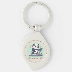 Niedlicher motivierender Panda auf dem Laufband Schlüsselanhänger