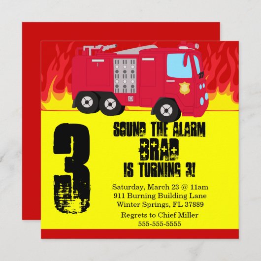 Niedlicher Motor für Feuerwehrfahrzeuge Einladung (Vorne/Hinten)