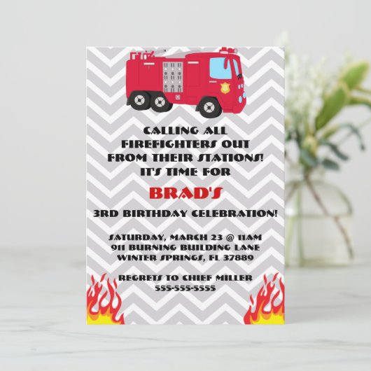 Niedlicher Motor für Feuerwehrfahrzeuge Einladung (Stehend Vorderseite)