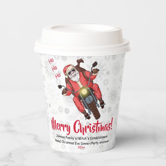 Niedlicher Motorradfahrer Santa Snowflakes Paper C Pappbecher (Vorderseite)