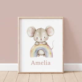 Niedlicher Mouse-Regenbogen mit Kindernamenswand K Poster