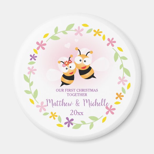 Niedlicher Mr. and Mrs. Honey Bee First Christmas Magnet (Vorne)