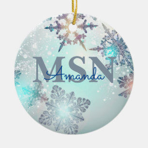 Niedlicher MSN Abschluss Personalisiert Name Blau Keramik Ornament
