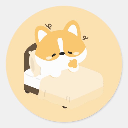 Niedlicher müder Corgi Runder Aufkleber (Vorderseite)