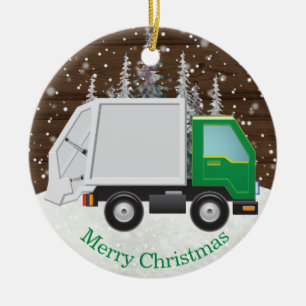 Niedlicher Müllwagen Grüne Weihnachten Keramik Ornament