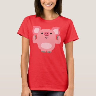Niedlicher Muskelfleisch Cartoon Schweineweibchen T-Shirt