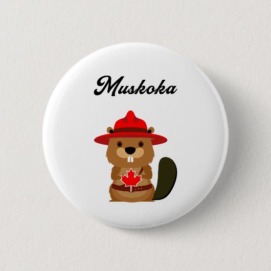 Niedlicher Muskoka Canada Beaver mit Red Hat Button (Vorderseite)