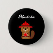 Niedlicher Muskoka Canada Beaver mit Red Hat Dark  Button (Vorderseite)