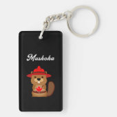 Niedlicher Muskoka Canada Beaver mit Red Hat Dark Schlüsselanhänger (Rückseite)