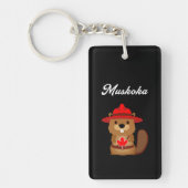 Niedlicher Muskoka Canada Beaver mit Red Hat Dark Schlüsselanhänger (Vorderseite)