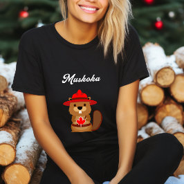 Niedlicher Muskoka Canada Beaver mit Red Hat Dark  T-Shirt