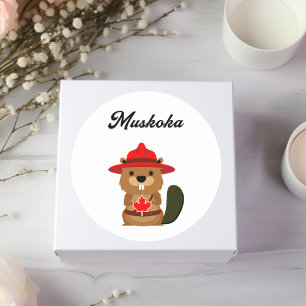 Niedlicher Muskoka Canada Beaver mit Red Hat Runder Aufkleber