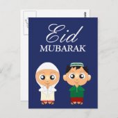 Niedlicher muslimischer Junge und Mädchen Eid Muba Postkarte (Vorne/Hinten)