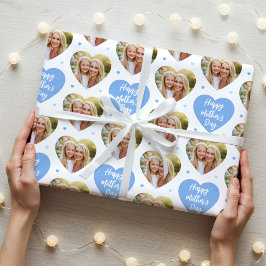 Niedlicher Muttertag 6 Foto Mama Liebe Herz blau Geschenkpapier