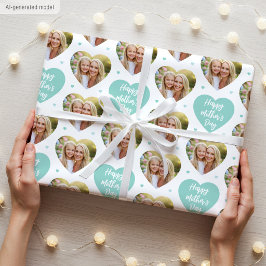 Niedlicher Muttertag 6 Foto Mama Liebe Herz Minze Geschenkpapier