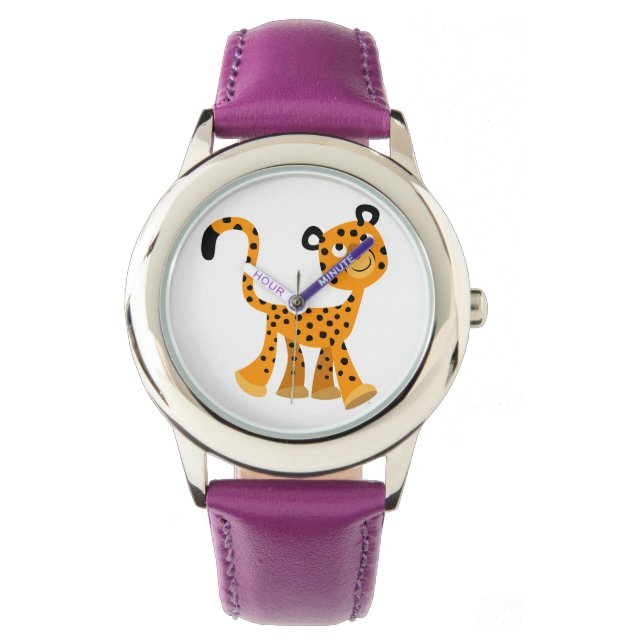 Niedlicher mutwilliger Cartoon Cheetah Watch Armbanduhr (Vorderseite)