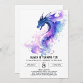 Niedlicher Mythischer Kinderdrache Geburtstag Einladung (Vorne/Hinten)