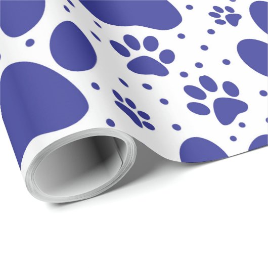 Niedlicher, nahtloser Blue Paw Print Holiday Geschenkpapier (Rolleneckpunkt)