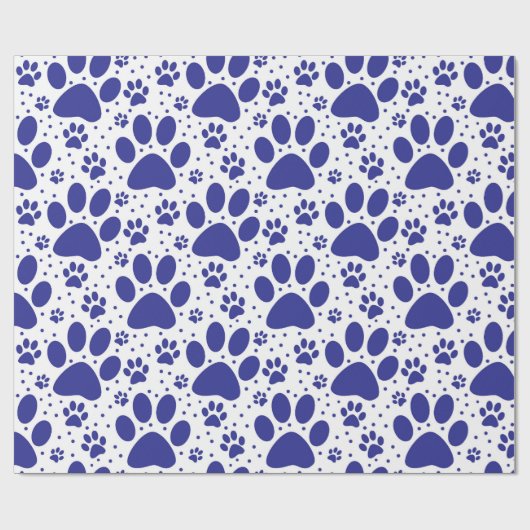 Niedlicher, nahtloser Blue Paw Print Holiday Geschenkpapier (Flach)