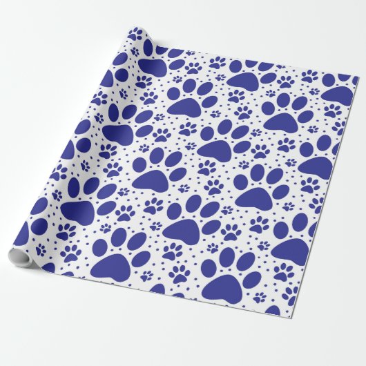 Niedlicher, nahtloser Blue Paw Print Holiday Geschenkpapier (Ungerollt)