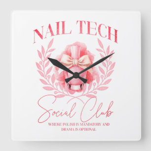 Niedlicher Nail Tech Coquette Nail Polnischer Sozi Quadratische Wanduhr