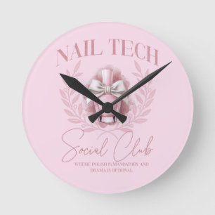 Niedlicher Nail Tech Coquette Nail Polnischer Sozi Runde Wanduhr