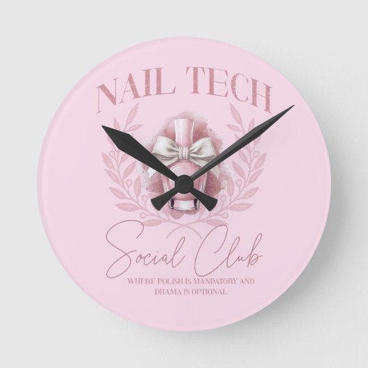 Niedlicher Nail Tech Coquette Nail Polnischer Sozi Runde Wanduhr (Vorderseite)