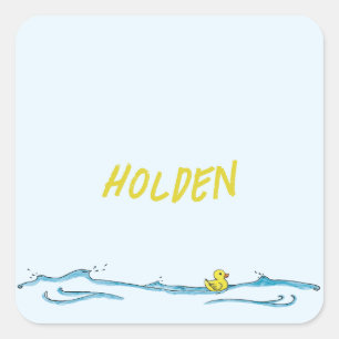 Niedlicher Name Blaue Gelbe Gummiente Quadratischer Aufkleber