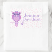 Niedlicher Name der Eule-Buchplatte lila ID-Aufkle Rechteckiger Aufkleber (Tasche)