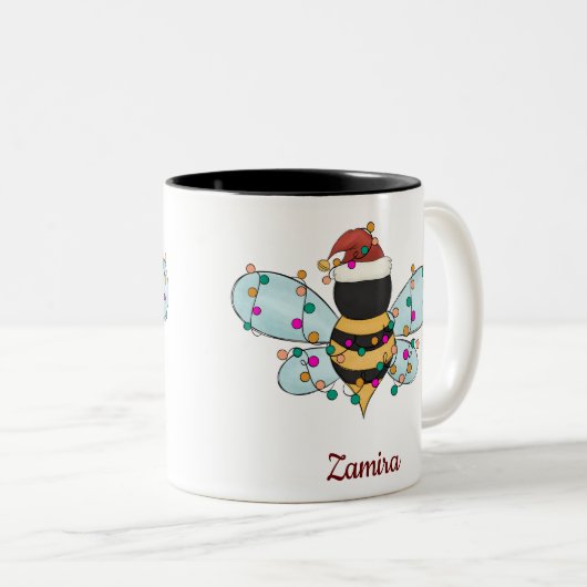 Niedlicher Name der Funny Bee Personalisiert Weihn Zweifarbige Tasse (VorderseiteRechts)
