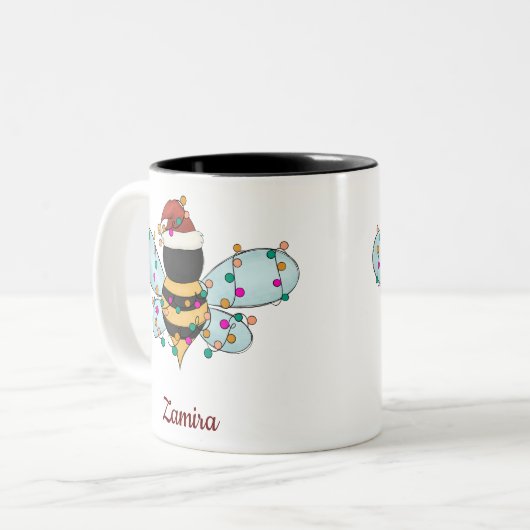 Niedlicher Name der Funny Bee Personalisiert Weihn Zweifarbige Tasse (Vorderseite Links)