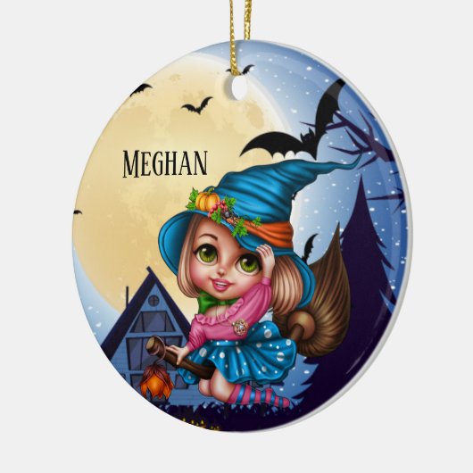 niedlicher Name der Halloween-Hexe Keramik Ornament (Links)