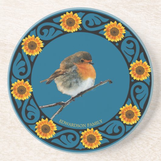 Niedlicher Name der Robin-Vogelsonnenblume Getränkeuntersetzer (Vorne)