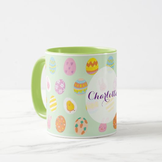 Niedlicher Name des Eiermusters "Green Oaster" Tasse (Vorderseite Links)