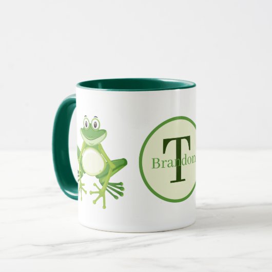 Niedlicher Name des Frosches in Monogramm Tasse (Vorderseite Links)