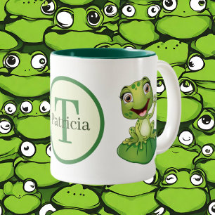 Niedlicher Name des Frosches in Monogramm Zweifarbige Tasse