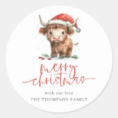 Niedlicher Name des Hochland-Kuh-Skriptes Frohe We Runder Aufkleber (Vorderseite)