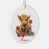 Niedlicher Name des Hochlandkuhweihs Personalisier Keramik Ornament (Rechts)