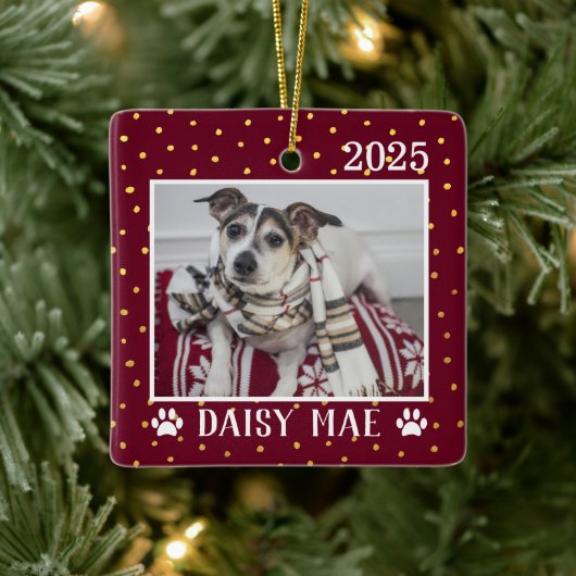 Niedlicher Name des Hundes Jahr Paw Prints Holiday Keramikornament (Baum)