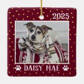 Niedlicher Name des Hundes Jahr Paw Prints Holiday Keramikornament (Rückseite)