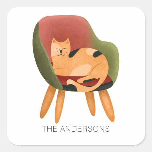 Niedlicher Name des Katzenbeckens Quadratischer Aufkleber (Vorderseite)