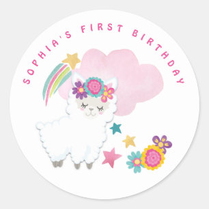 Niedlicher Name des Llama Erstgeburt Weiß Runder Aufkleber
