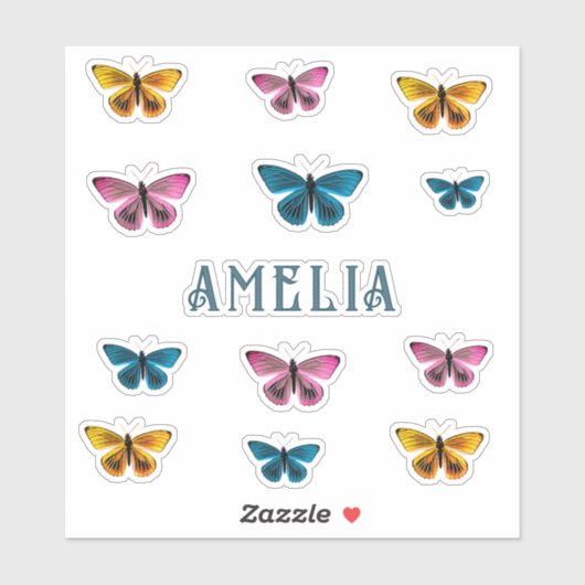 Niedlicher Name des Schmetterlings Aufkleber (Blatt)