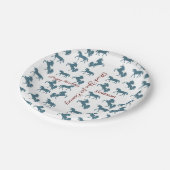 Niedlicher Name eines Kindes Geburtsdatum Blaues E Pappteller (Schrägansicht)