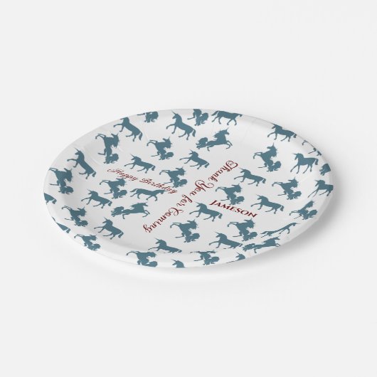 Niedlicher Name eines Kindes Geburtsdatum Blaues E Pappteller (Schrägansicht)