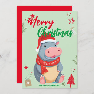 Niedlicher Name HIPPO santa Weihnachtsfeiertag Feiertagskarte
