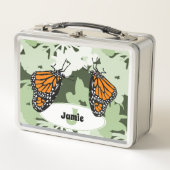 Niedlicher Name Initial Monarch Butterfly Green Metall Brotdose (Vorderseite)