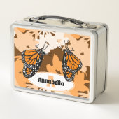 Niedlicher Name Initial Orange Monarch Butterfly Metall Brotdose (Rückseite)