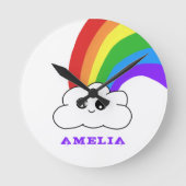 Niedlicher Name Kawaii Cloud Rainbow Kid Runde Wanduhr (Vorderseite)