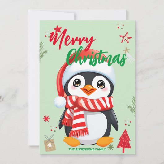 Niedlicher Name Penguin santa Weihnachtsfeiertag Feiertagskarte (Vorderseite)